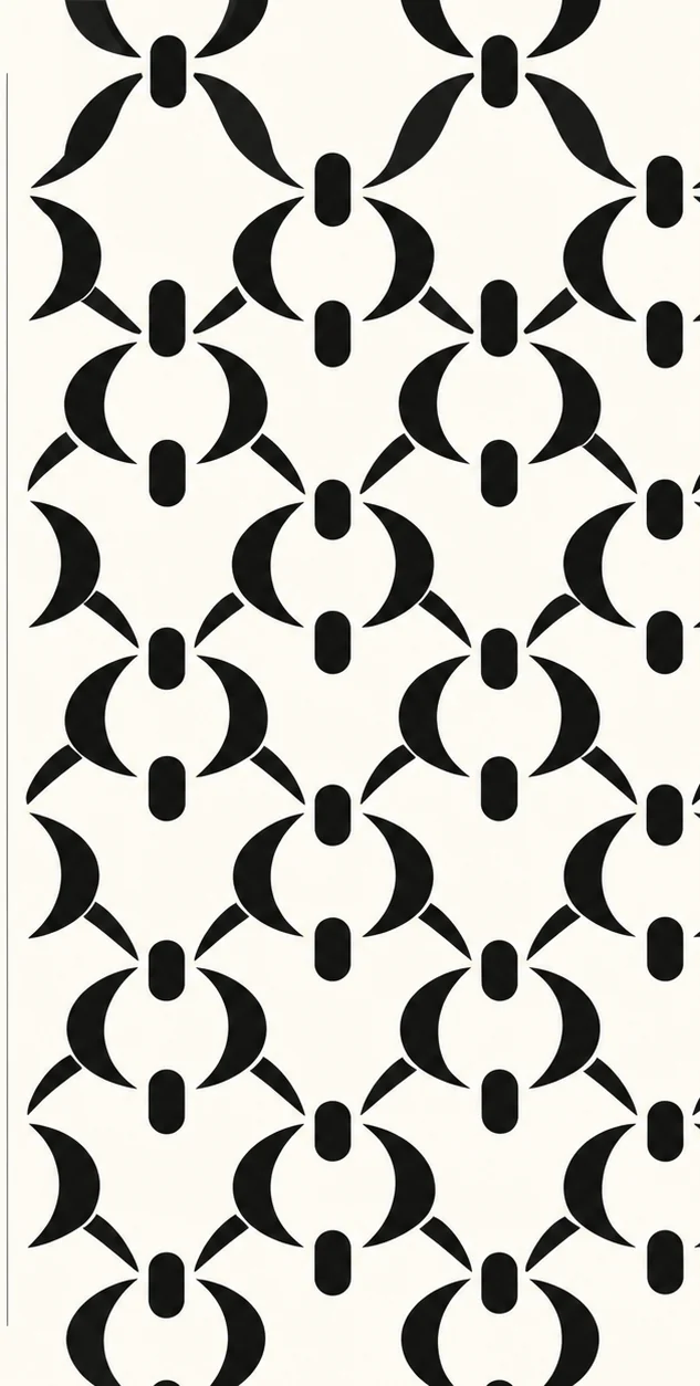 The original black-and-ivory TOKEN motif study, with offset open-circle symbols and curved diagonal links.